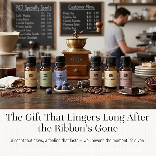 P&J Trading Duftöl-Set Coffee Shop | Kaffee, Café Mocha, Chai Tea, Heiße Schokolade, Blaubeermuffin, Französische Vanille – Kerzenduft für Kerzenherstellung, Frische-Düfte, Seifenherstellung