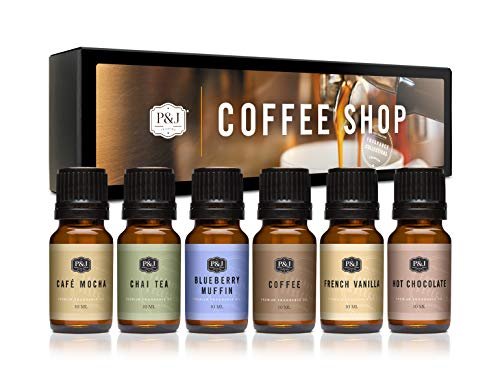 P&J Trading Duftöl-Set Coffee Shop | Kaffee, Café Mocha, Chai Tea, Heiße Schokolade, Blaubeermuffin, Französische Vanille – Kerzenduft für Kerzenherstellung, Frische-Düfte, Seifenherstellung
