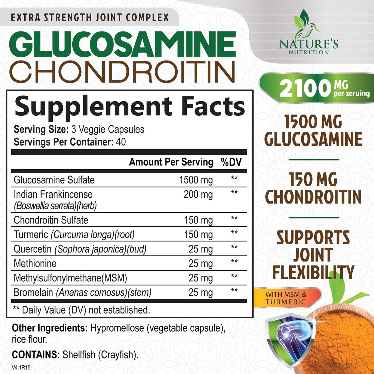 Glucosamin Chondroitin MSM – Gelenkunterstützung für Beweglichkeit und Knorpelschutz für Männer und Frauen – Dreifach starke Glucosaminpräparate mit Kurkuma & Boswellia – 120 Kapseln