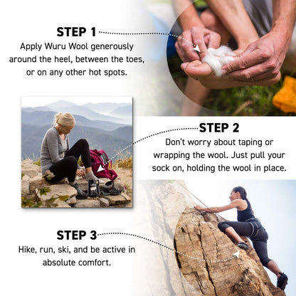 Wuru Wool Premium Blasenprävention Fußpflege für Wandern, Laufen und den Alltag – Hergestellt in den USA