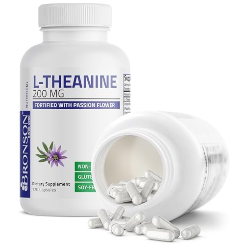 Bronson L-Theanin 200mg (Doppelte Stärke) mit Passionsblumenkraut – Stressmanagement, Nicht-GMO, Glutenfrei, Sojafrei, 120 Kapseln