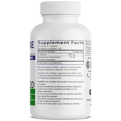 Bronson L-Theanin 200mg (Doppelte Stärke) mit Passionsblumenkraut – Stressmanagement, Nicht-GMO, Glutenfrei, Sojafrei, 120 Kapseln