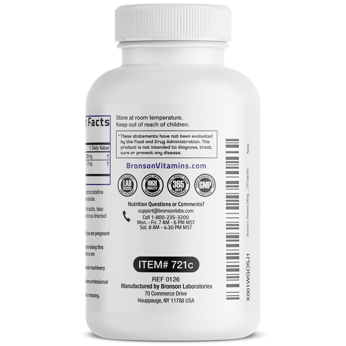 Bronson L-Theanin 200mg (Doppelte Stärke) mit Passionsblumenkraut – Stressmanagement, Nicht-GMO, Glutenfrei, Sojafrei, 120 Kapseln