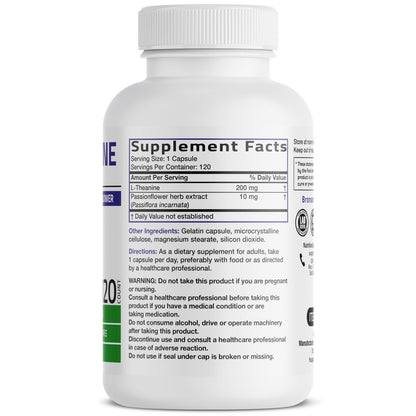 Bronson L-Theanin 200mg (Doppelte Stärke) mit Passionsblumenkraut – Stressmanagement, Nicht-GMO, Glutenfrei, Sojafrei, 120 Kapseln