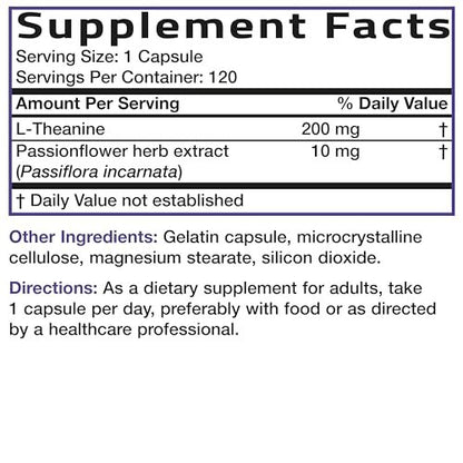 Bronson L-Theanin 200mg (Doppelte Stärke) mit Passionsblumenkraut – Stressmanagement, Nicht-GMO, Glutenfrei, Sojafrei, 120 Kapseln