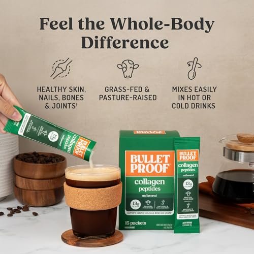 Bulletproof Unflavored Grass-Fed Collagen Peptide Pulver – 15 Portionen, für Haut, Knochen und Gelenke