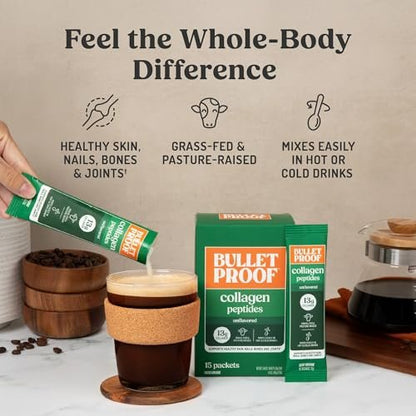 Bulletproof Unflavored Grass-Fed Collagen Peptide Pulver – 15 Portionen, für Haut, Knochen und Gelenke