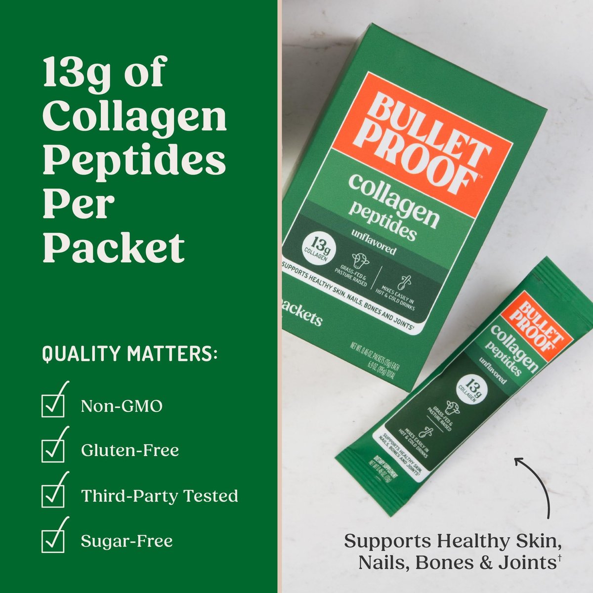 Bulletproof Unflavored Grass-Fed Collagen Peptide Pulver – 15 Portionen, für Haut, Knochen und Gelenke
