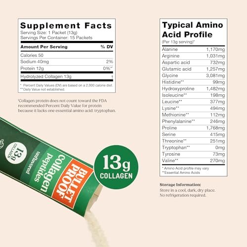 Bulletproof Unflavored Grass-Fed Collagen Peptide Pulver – 15 Portionen, für Haut, Knochen und Gelenke