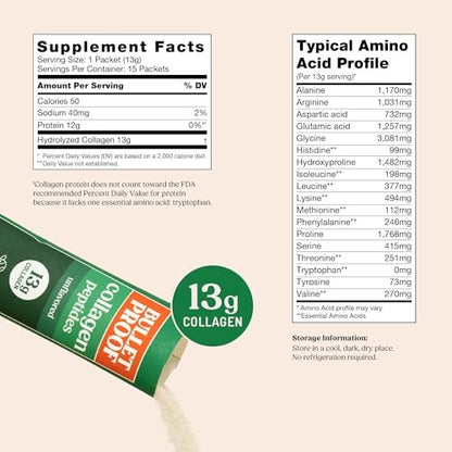 Bulletproof Unflavored Grass-Fed Collagen Peptide Pulver – 15 Portionen, für Haut, Knochen und Gelenke
