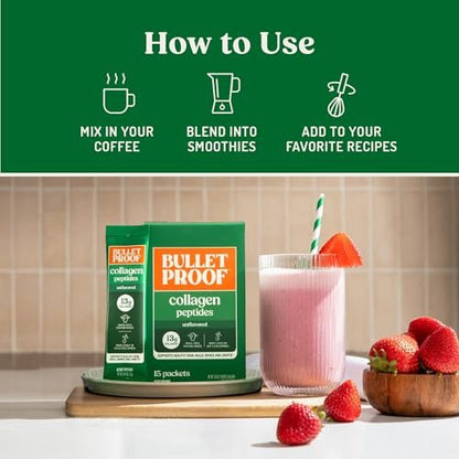 Bulletproof Unflavored Grass-Fed Collagen Peptide Pulver – 15 Portionen, für Haut, Knochen und Gelenke