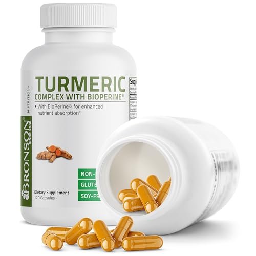 Bronson Kurkuma Curcumin mit BioPerin – Hochdosiertes Premium-Gelenkunterstützung mit 95% standardisierten Curcuminoiden – Non-GMO Kapseln mit schwarzem Pfeffer – 120 Stück