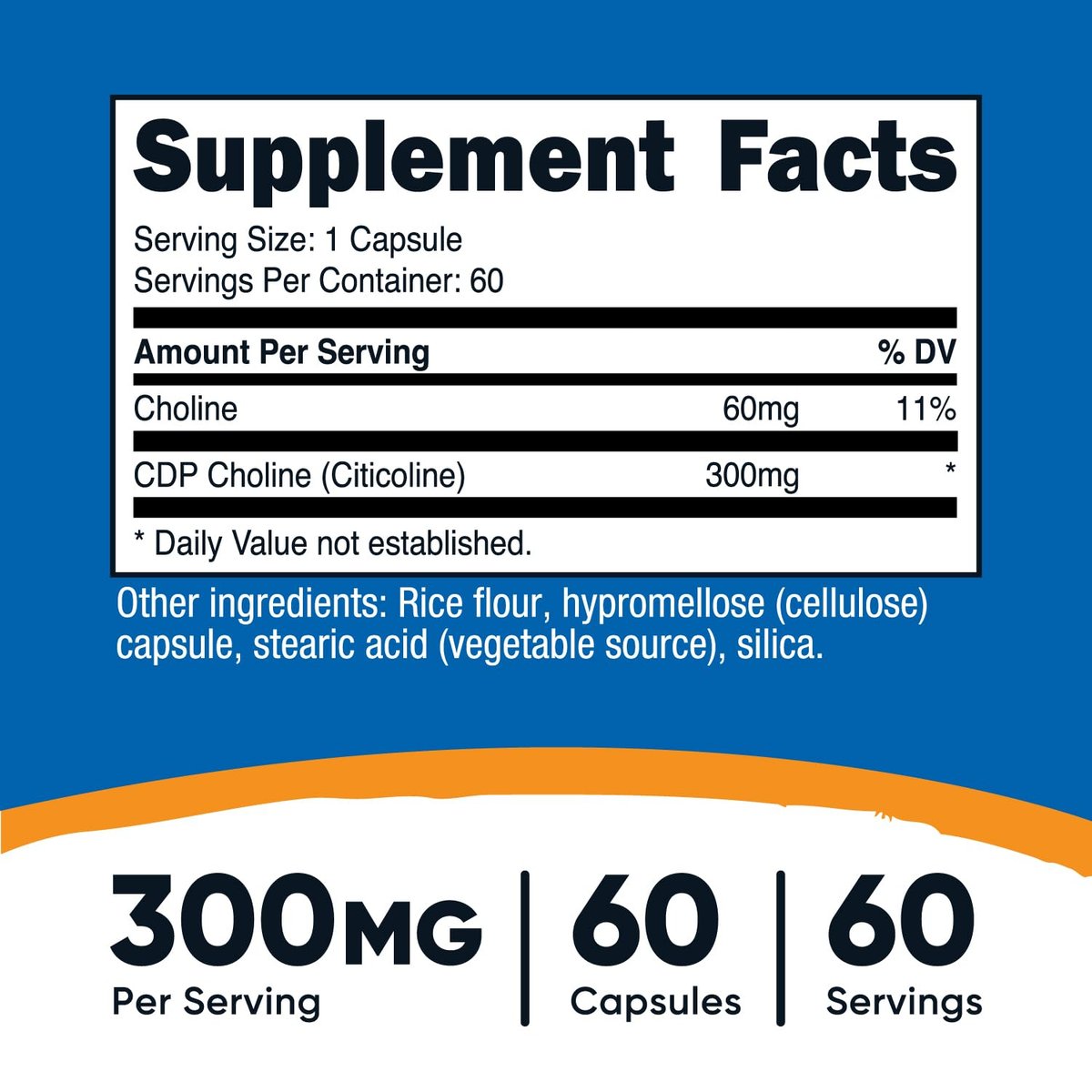 Nutricost CDP Cholin (Citicolin) 300mg, 60 vegane Kapseln – Non-GMO, veganfreundlich, glutenfrei