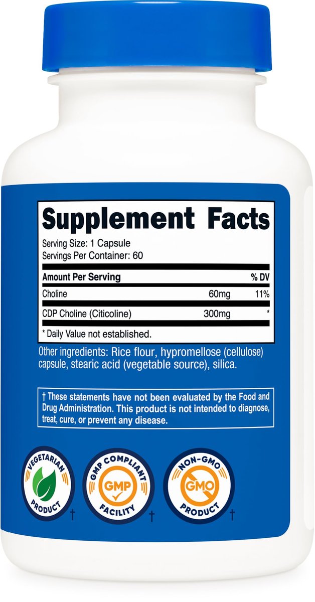 Nutricost CDP Cholin (Citicolin) 300mg, 60 vegane Kapseln – Non-GMO, veganfreundlich, glutenfrei