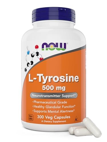Now Foods L-Tyrosin 500 mg, 300 Kapseln – Nicht-GVO – Unterstützt geistige Wachsamkeit – Freiform-Supplement