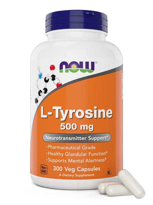 Now Foods L-Tyrosin 500 mg, 300 Kapseln – Nicht-GVO – Unterstützt geistige Wachsamkeit – Freiform-Supplement
