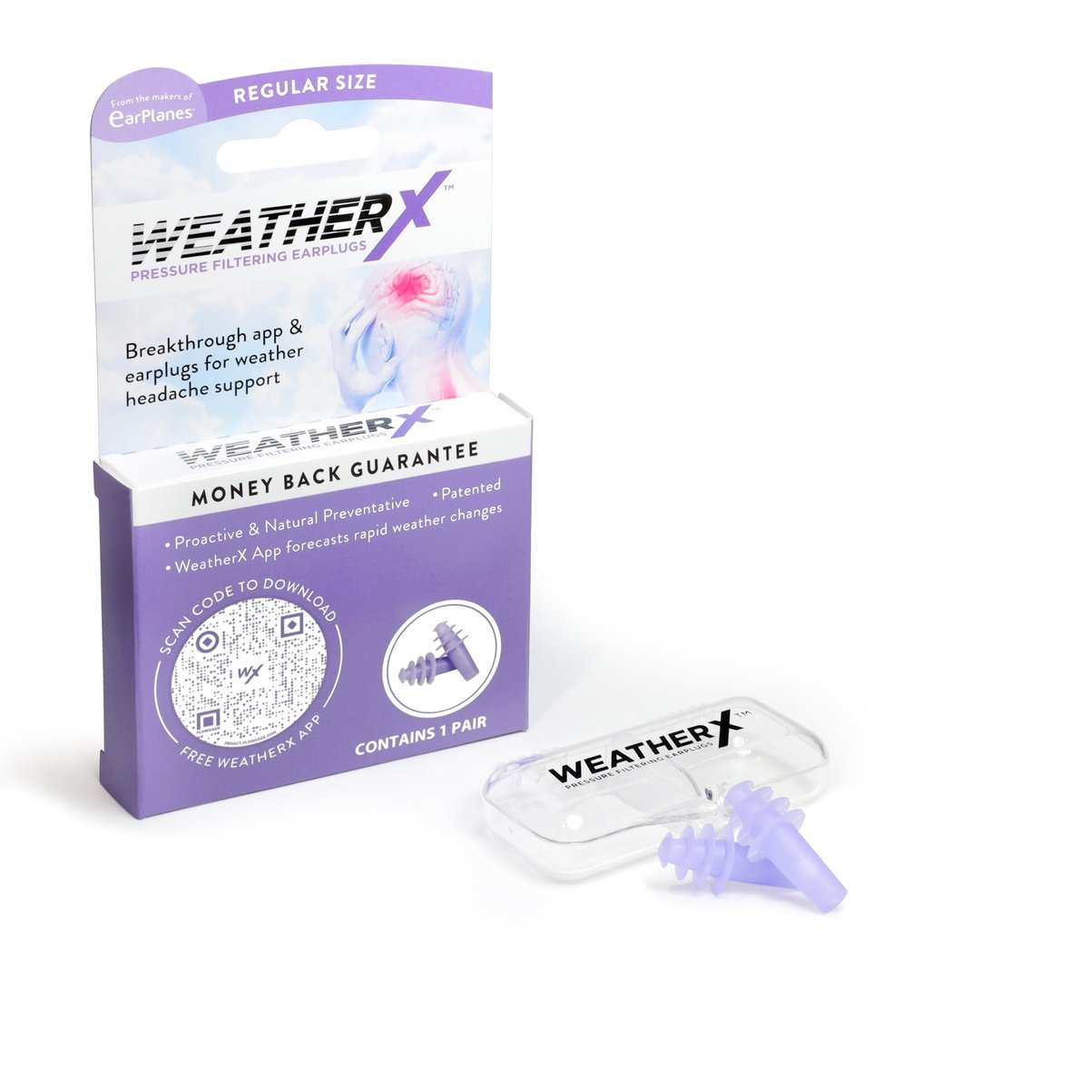 WeatherX Kopfschmerz-Prävention – Druckfilternder Ohrstöpsel für Wetterdruckänderungen, inkl. kostenloser Warn-App (Einzelpackung, regulär)