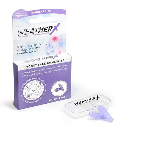 WeatherX Kopfschmerz-Prävention – Druckfilternder Ohrstöpsel für Wetterdruckänderungen, inkl. kostenloser Warn-App (Einzelpackung, regulär)