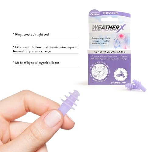 WeatherX Kopfschmerz-Prävention – Druckfilternder Ohrstöpsel für Wetterdruckänderungen, inkl. kostenloser Warn-App (Einzelpackung, regulär)