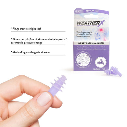 WeatherX Kopfschmerz-Prävention – Druckfilternder Ohrstöpsel für Wetterdruckänderungen, inkl. kostenloser Warn-App (Einzelpackung, regulär)