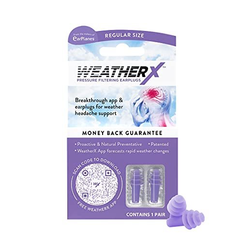 WeatherX Kopfschmerz-Prävention – Druckfilternder Ohrstöpsel für Wetterdruckänderungen, inkl. kostenloser Warn-App (Einzelpackung, regulär)