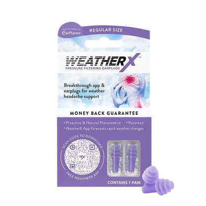 WeatherX Kopfschmerz-Prävention – Druckfilternder Ohrstöpsel für Wetterdruckänderungen, inkl. kostenloser Warn-App (Einzelpackung, regulär)