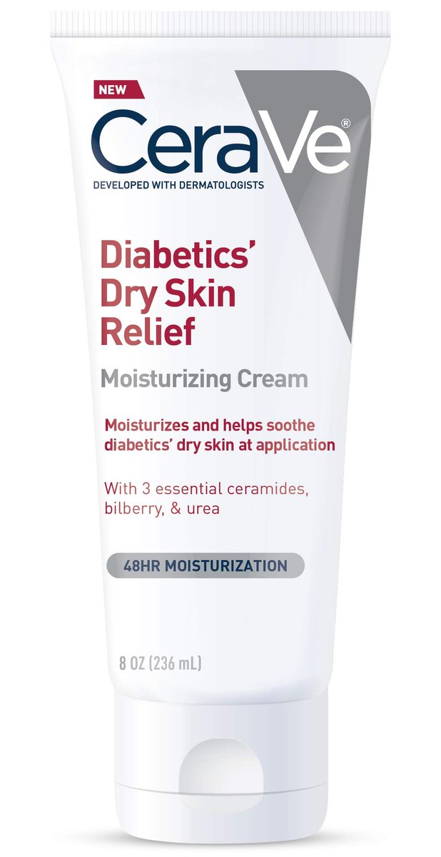 CeraVe Feuchtigkeitscreme für diabetische trockene Haut, Harnstoffcreme mit Heidelbeere für Gesicht und Körper, Duftstofffrei & Parabenfrei, 237 ml