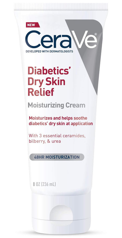 CeraVe Feuchtigkeitscreme für diabetische trockene Haut, Harnstoffcreme mit Heidelbeere für Gesicht und Körper, Duftstofffrei & Parabenfrei, 237 ml