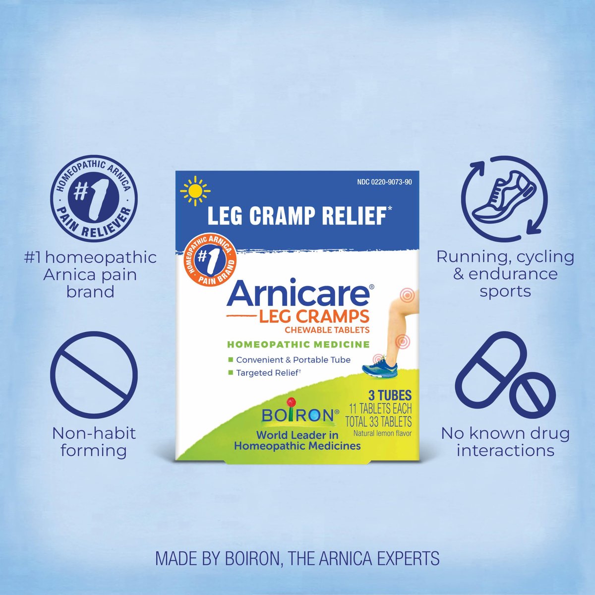 Boiron Arnicare Beinkrämpfe – Tag & Nacht Linderung bei Krämpfen und Steifheit in Füßen oder Waden – 33 Tabletten