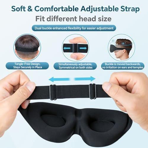 ZGGCD Schlafmaske für Seitenschläfer – Lichtblockierende 3D-Kontur-Augenmaske mit Memory-Schaum, verstellbarem Band für Männer und Frauen, Schwarz