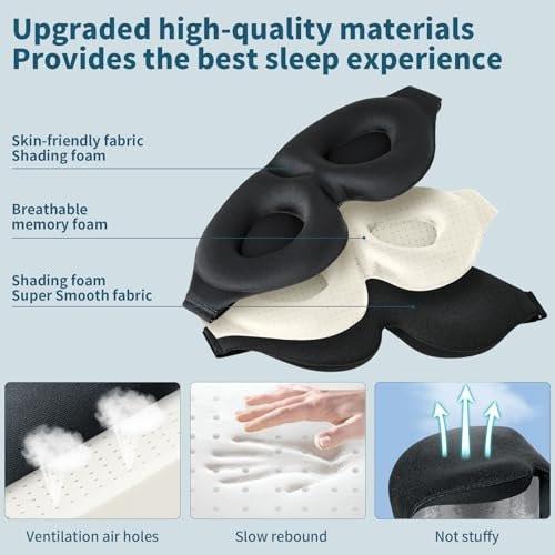 ZGGCD Schlafmaske für Seitenschläfer – Lichtblockierende 3D-Kontur-Augenmaske mit Memory-Schaum, verstellbarem Band für Männer und Frauen, Schwarz