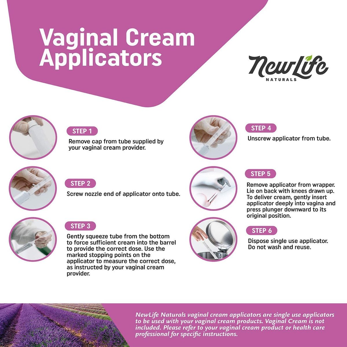 NewLife Naturals Einweg-Vaginalapplikatoren 30er-Pack – Gewindevaginalcreme-Applikatoren mit Dosierungsmarkierungen – einzeln verpackte, saubere Einmalapplikatoren für Gele, Gleitmittel und Cremes – Hergestellt in den USA