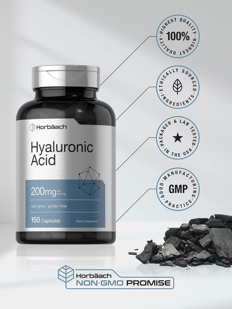 Horbäach Hyaluronsäure Kapseln | 200 mg | 150 Kapseln | Non-GMO & Glutenfrei