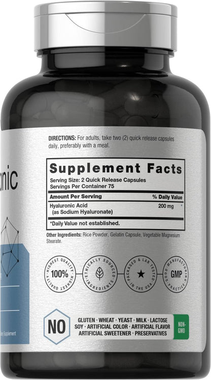 Horbäach Hyaluronsäure Kapseln | 200 mg | 150 Kapseln | Non-GMO & Glutenfrei