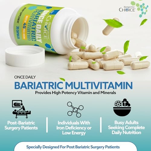 Bariatric Choice Tägliches Bariatrisches Multivitamin mit 45 mg Eisen – Leicht zu schluckende Kapsel – Vitamin für Patienten nach bariatrischer Operation – 30 Kapseln (Monatsvorrat)