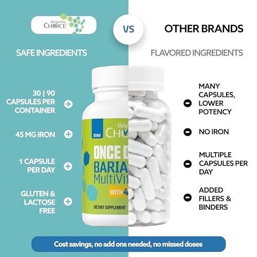 Bariatric Choice Tägliches Bariatrisches Multivitamin mit 45 mg Eisen – Leicht zu schluckende Kapsel – Vitamin für Patienten nach bariatrischer Operation – 30 Kapseln (Monatsvorrat)