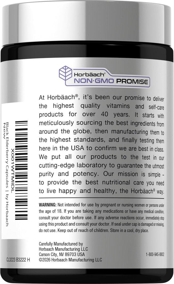 Horbäach Schwarzer Holunder | 180 Kapseln | Sambucus-Extrakt Nahrungsergänzungsmittel | Non-GMO & Glutenfrei