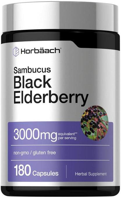 Horbäach Schwarzer Holunder | 180 Kapseln | Sambucus-Extrakt Nahrungsergänzungsmittel | Non-GMO & Glutenfrei