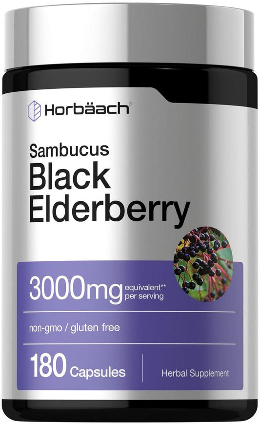 Horbäach Schwarzer Holunder | 180 Kapseln | Sambucus-Extrakt Nahrungsergänzungsmittel | Non-GMO & Glutenfrei