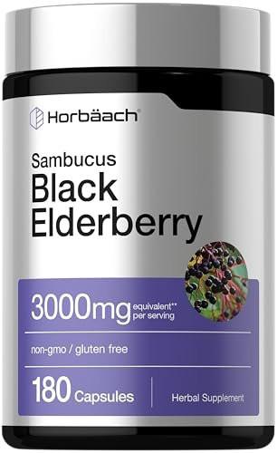 Horbäach Schwarzer Holunder | 180 Kapseln | Sambucus-Extrakt Nahrungsergänzungsmittel | Non-GMO & Glutenfrei