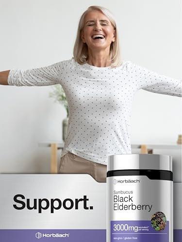 Horbäach Schwarzer Holunder | 180 Kapseln | Sambucus-Extrakt Nahrungsergänzungsmittel | Non-GMO & Glutenfrei