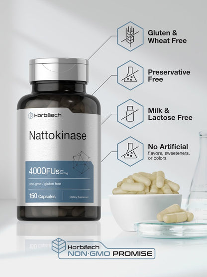 Horbäach Nattokinase 4000 FU – 150 Kapseln | Non-GMO, Glutenfrei, Premium Enzympräparat