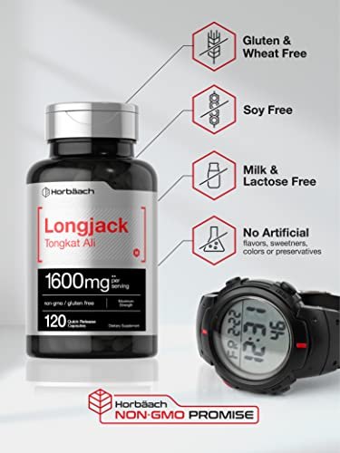 Horbäach Longjack Tongkat Ali für Männer und Frauen | 120 Kapseln | Extrakt Ergänzung | Maximale Stärke | Eurycoma Longifolia | Non-GMO und Glutenfrei