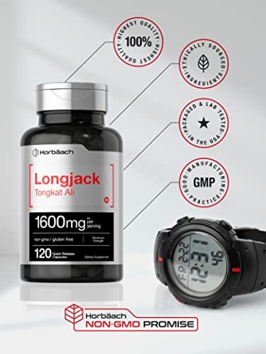 Horbäach Longjack Tongkat Ali für Männer und Frauen | 120 Kapseln | Extrakt Ergänzung | Maximale Stärke | Eurycoma Longifolia | Non-GMO und Glutenfrei