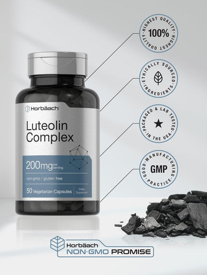 Horbäach Luteolin Komplex 200mg | 50 Kapseln | Mit Rutin | Vegetarisch, Ohne Gentechnik & Glutenfrei