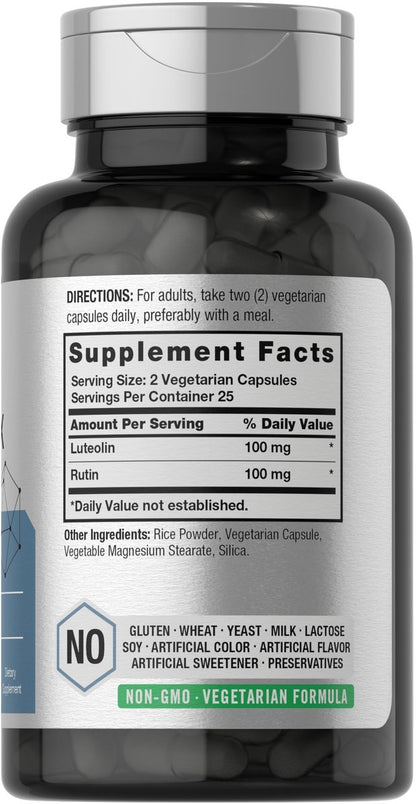 Horbäach Luteolin Komplex 200mg | 50 Kapseln | Mit Rutin | Vegetarisch, Ohne Gentechnik & Glutenfrei