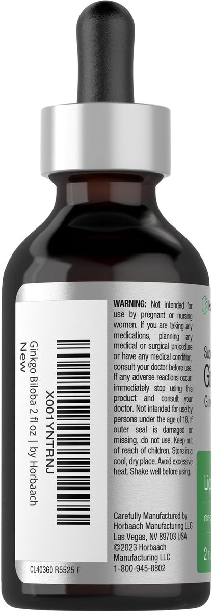 Horbäach Ginkgo Biloba Extrakt Flüssig 60 ml – Alkoholfreies Kräuterergänzungsmittel, Vegetarisch, Nicht-GVO, Glutenfrei