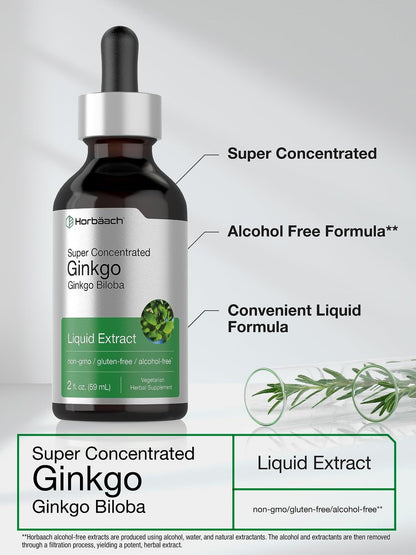 Horbäach Ginkgo Biloba Extrakt Flüssig 60 ml – Alkoholfreies Kräuterergänzungsmittel, Vegetarisch, Nicht-GVO, Glutenfrei