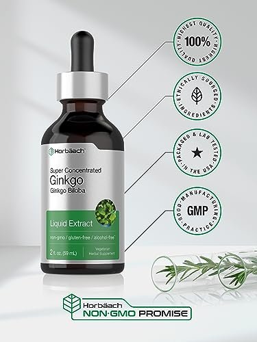 Horbäach Ginkgo Biloba Extrakt Flüssig 60 ml – Alkoholfreies Kräuterergänzungsmittel, Vegetarisch, Nicht-GVO, Glutenfrei