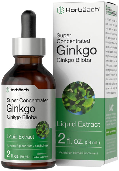 Horbäach Ginkgo Biloba Extrakt Flüssig 60 ml – Alkoholfreies Kräuterergänzungsmittel, Vegetarisch, Nicht-GVO, Glutenfrei